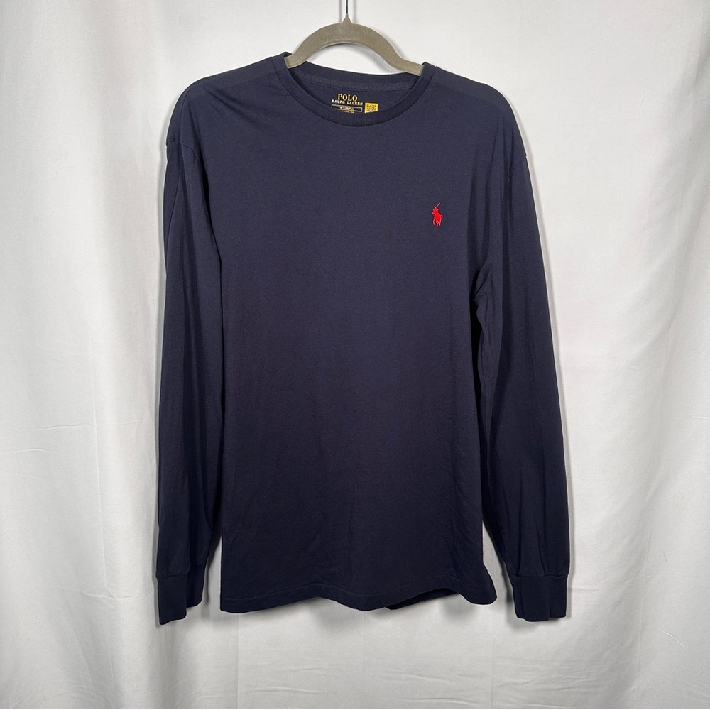 Polo Ralph Lauren Long Sleeve Cotton Classic Fit Tee Navy Red Pony Logo M - Picture 6 of 12